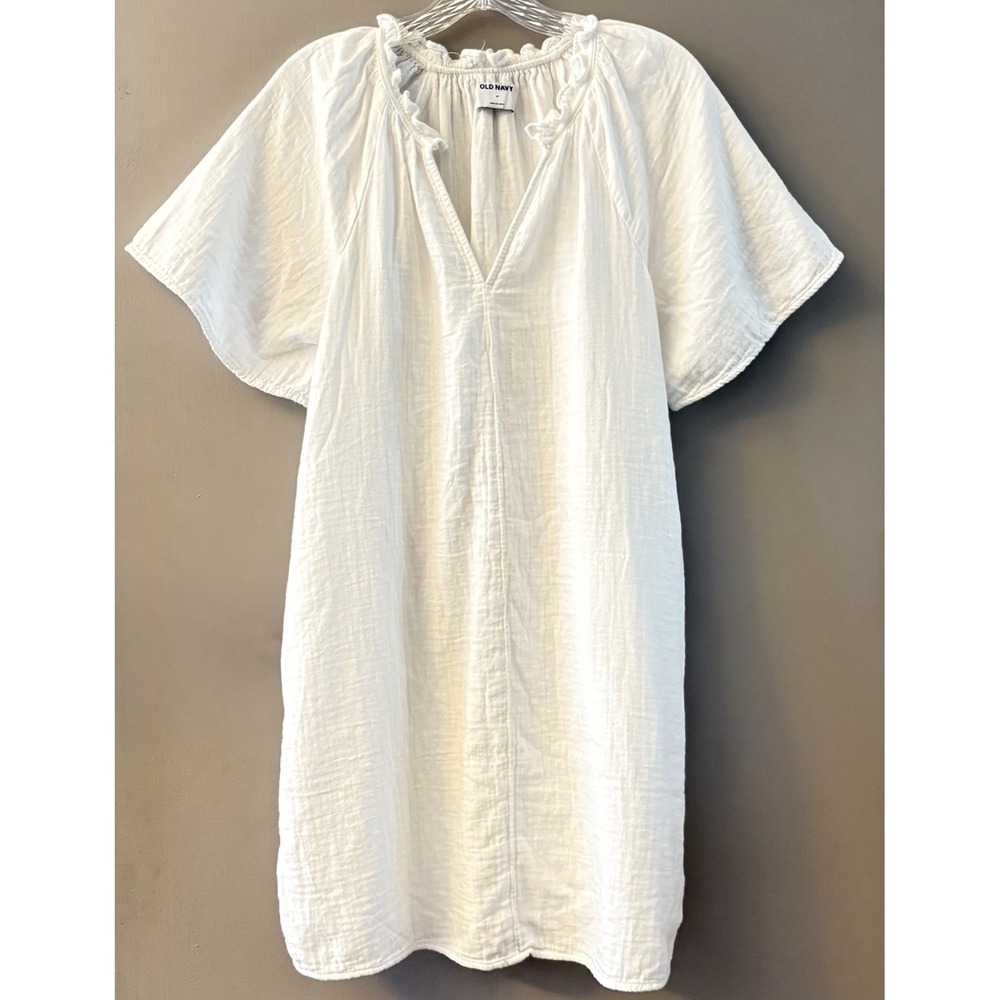 Old Navy Dress Cover Up Small White Crinkle Beach Boho Pockets Relaxed